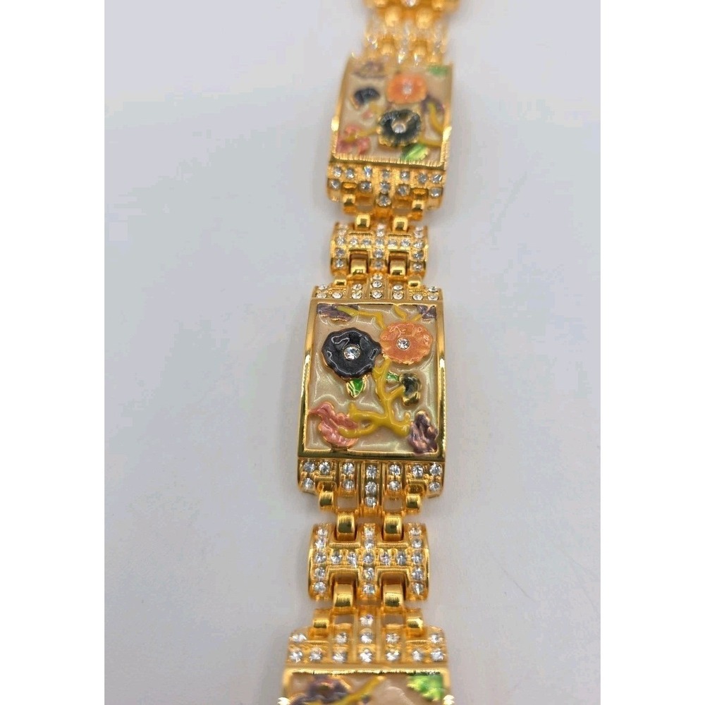 Vintage Camrose Kross Spring Flowers Gold Tone Crystal Rhinestone Pannel Link